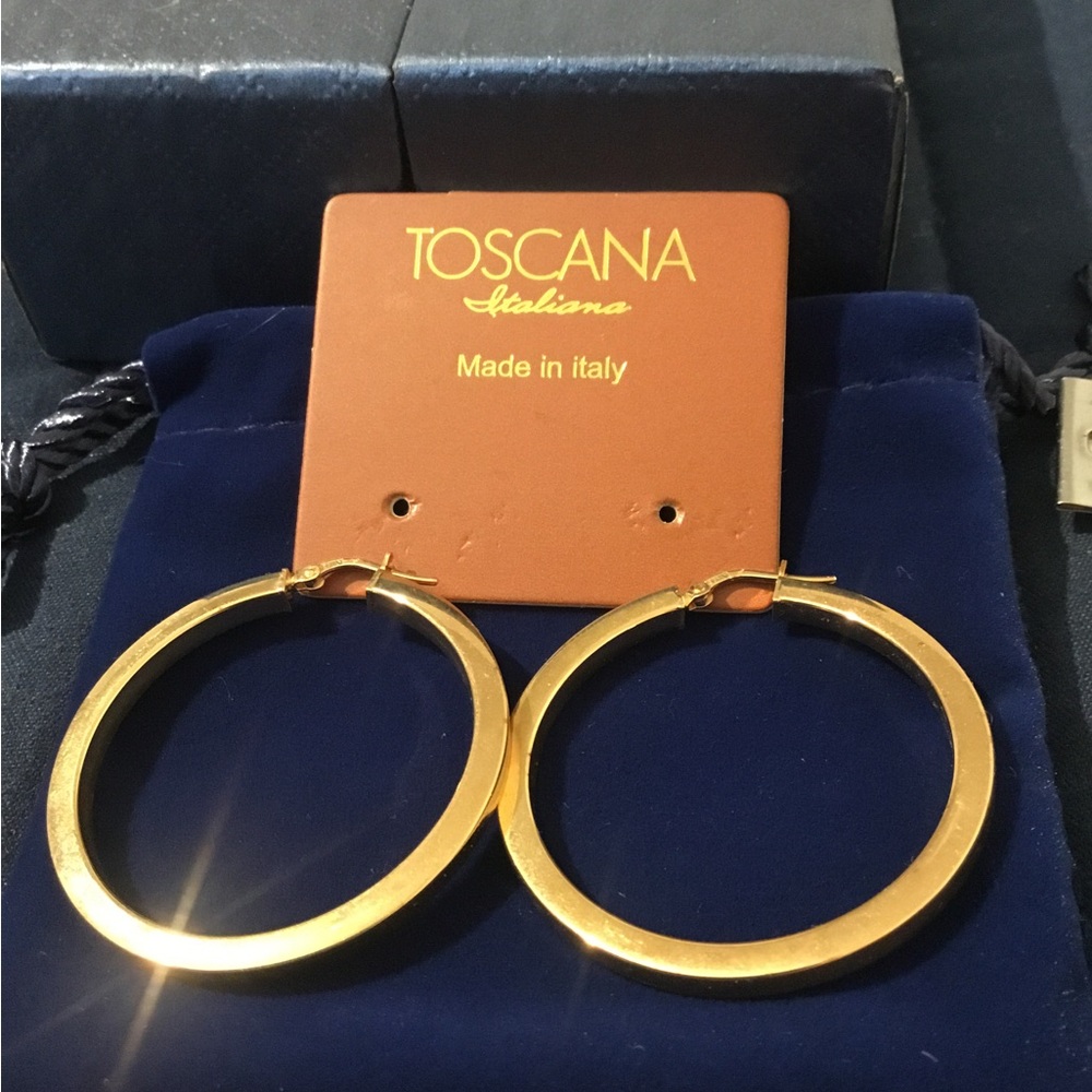 NWOT Toscana Italiana Large 18K Yellow Gold Plated Hoop Earrings